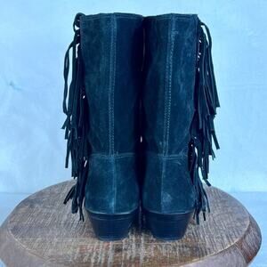 Rebecca Minkoff Boots Women's Size 10 Black Leather Suede Krissa Fringe Western